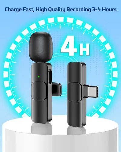 Vista 6 de Micrófono de solapa inalámbrico Lavalier para iPhone - Mini micrófono Bluetooth con reverberación, micrófono portátil con clip para grabación