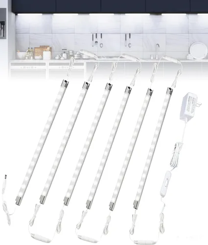 Vista 10 de Kit de Tiras de Luz LED Premium: 6 x 12 Barras Conectables + Interruptor Basculante para Iluminación Ambiental Blanca Cálida en Gabinetes, Closets