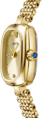 Vista 2 de FIYTA Reloj dorado pequeño para mujer, caja rectangular vintage, relojes de pulsera de acero inoxidable para mujer