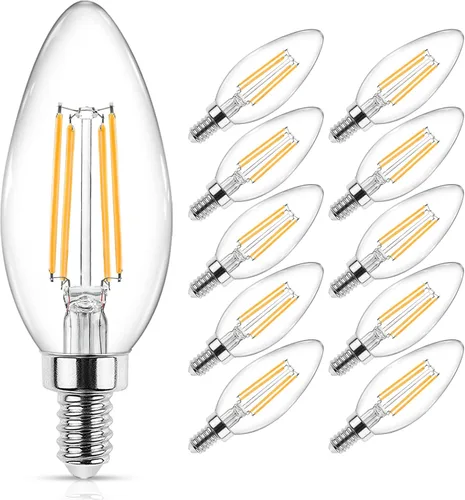 Vista 12 de Ascher - E12 - Paquete de 5 bombillos LED clásicos de candelabro de 4 vatios, equivalentes a 40 vatios, luz blanca y cálida de 2700 K, no Blanco