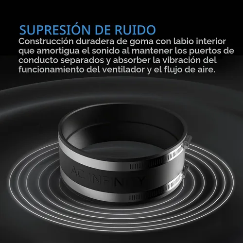Vista 4 de Abrazadera de reducción de ruido AC Infinity de 4 pulgadas, acoplador de conducto. Stainless Steel Clamps, Flexible Rubber Coupling for Inline