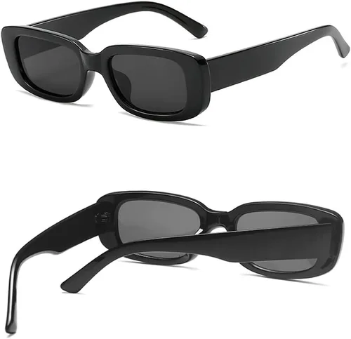 Vista 5 de Tskestvy Paquete de 2 lentes de sol rectangulares cuadrados para mujeres y hombres, Y2K retro a la moda, vintage, de los años 90, bonita estética