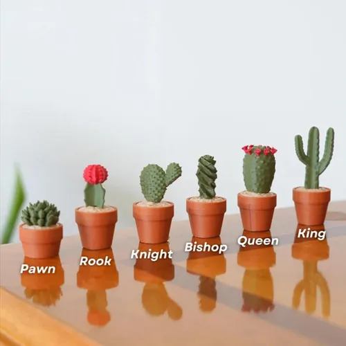 Vista 8 de Cactichess - Juego de ajedrez de cactus enrollable avanzado, tablero de ajedrez con temática de cactus, juego de ajedrez portátil impreso en 3D