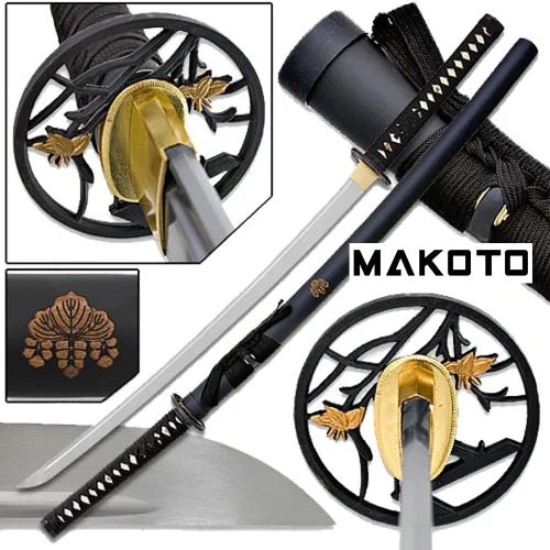 Vista 6 de MAKOTO Espada samurái negra de Katana afilada hecha a mano de 40 pulgadas