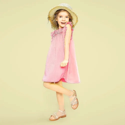 Vista 5 de PANDANINJIA Gina - Sandalias de verano con punta abierta para niñas, zapatos planos de vestir para niñas pequeñas y grandes