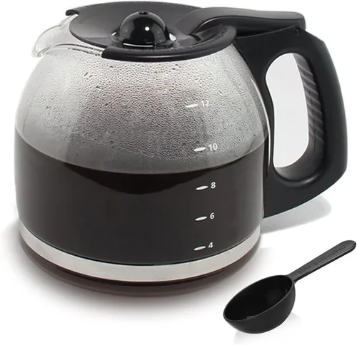 Jarra de café de repuesto para 12 tazas compatible con cafetera Mr. Coffee, repuesto # PLD12 PLD12 serie PLD12-RB, mango negro
