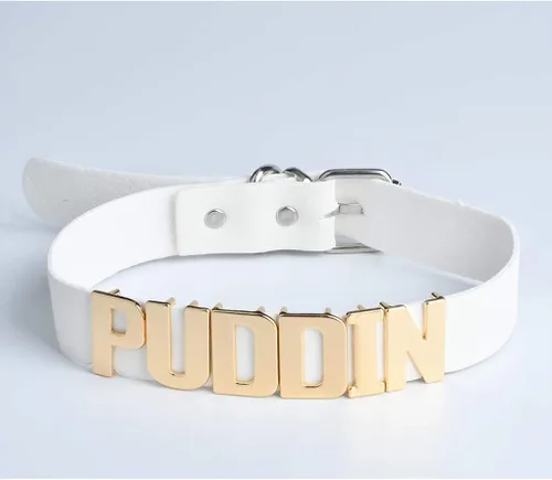 Vista 2 de Abitoncc Gargantilla de piel sintética blanca para Haley Quinn, películas de cosplay suicida Custume Accessiores, Halloween Cosplay, Cuero sintético