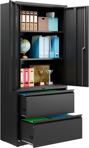 Vista 10 de DEVAISE Archivador de metal de 3 cajones, archivador lateral ancho con cerradura para organización de oficina en casa, archivos colgantes