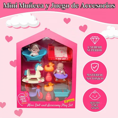 Vista 5 de Mini juego de muñecas de bebé, juego de muñecas pequeñas con accesorios para muñecas pequeñas y muebles de muñeca de 5 pulgadas, mini muñecas