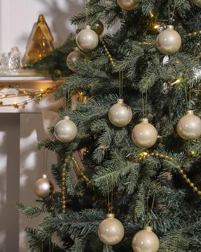 Vista 5 de WDS WONDROUS Adornos de bola colgante de Navidad de cristal, 12 bolas Champán