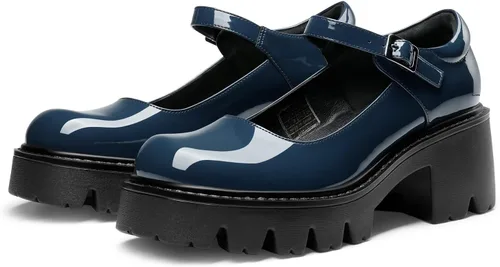 Vista 4 de DREAM PAIRS Zapatos Mary Janes para mujer con plataforma, tacón bajo, tacón grueso, punta redonda, correa de tobillo, zapatos Oxfords Esther