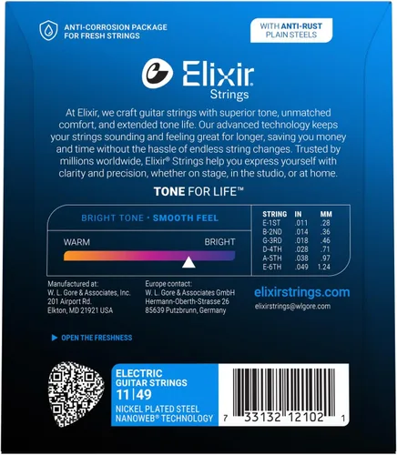 Vista 2 de Elixir 12102 Strings Cuerdas para guitarra eléctrica con revestimiento NANOWEB, mediano (.011-.049)
