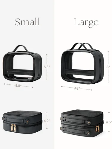 Vista 4 de Bolsa de Cosméticos Transparente de Doble Capa Bolsa de Artículos de Tocador de Viaje Estuche de Maquillaje Transparente con 4 Compartimentos, Bolsa
