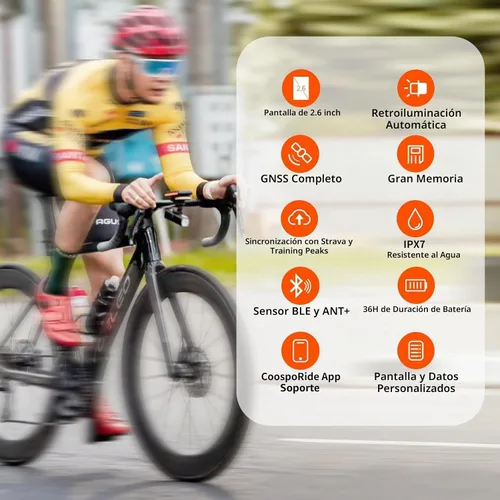 Vista 2 de Computadora de bicicleta COOSPO inalámbrica con GPS, velocímetro de bicicleta con retroiluminación automática, computadora de ciclismo GPS Bluetooth