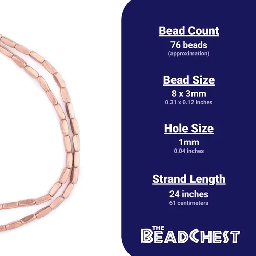 Vista 4 de The Bead Chest Cuentas rectangulares facetadas de cobre (0.315x0.118 in)