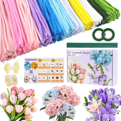 Vista 15 de 400 Pcs Pipe Cleaners Craft for Flowers, 5 Colored Pipe Cleaner Flower Kit Rosa Purpl