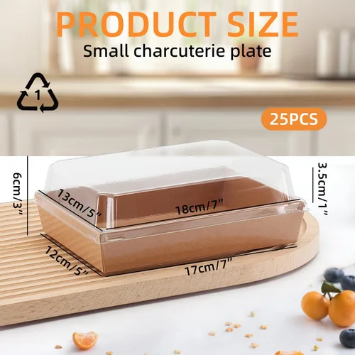 Vista 2 de Cajas de embutidos de 7 x 5 x 2.5 pulgadas con tapas transparentes, cajas grandes desechables de postre de panadería, recipientes para llevar