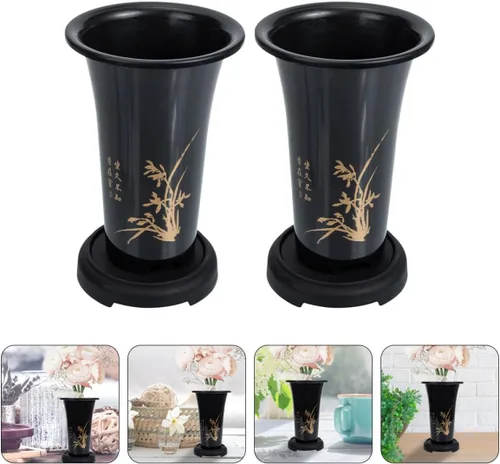 Vista 6 de BETOOKY Black Plastic Orchid Pots, 2 Sets with Tray and Drainage Holes