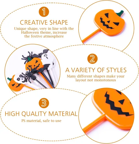 Vista 4 de GlyinnHe 50 piezas de palillos de Halloween para cupcakes, palillos de dientes de plástico para cupcakes, alimentos, cócteles, aperitivos