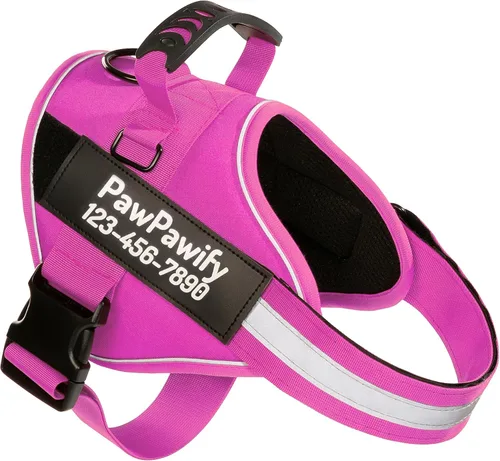 Vista 8 de Arnés personalizado sin tirones para perro con 2 parches personalizados para nombre y teléfono, chaleco reflectante transpirable para mascotas