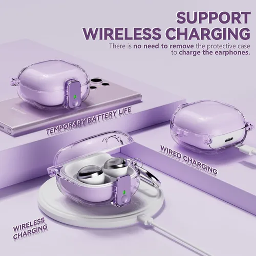 Vista 6 de Inesore Funda para Samsung Galaxy Buds FE/Galaxy Buds 2/Pro/Galaxy Buds Live, con carcasa de bloqueo de seguridad, accesorios con llavero/correa