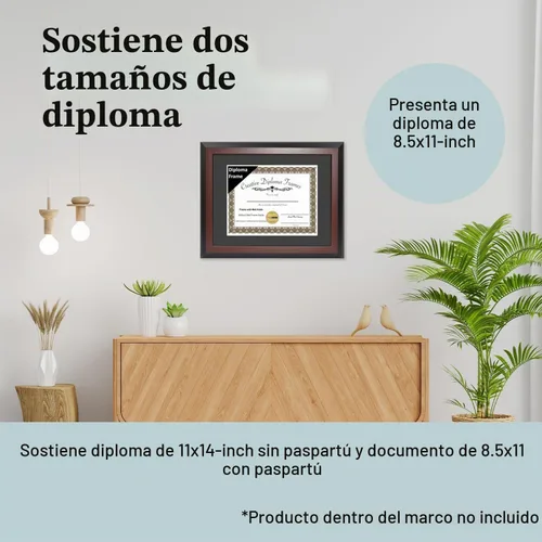Vista 4 de CreativePF, marco para diploma, de madera de caoba, de 11 x 14 pulgadas, con un paspartú blanco para diplomas de 8.5 x 11 pulgadas, con pie y gancho