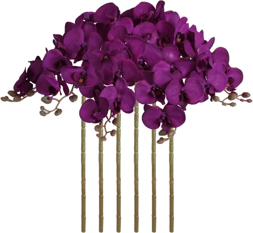 Vista 26 de Orquídeas artificiales de 38 pulgadas, 6 unidades, orquídeas falsas rosas, orquídeas de seda de terciopelo, flores artificiales de tallo largo