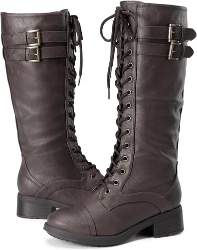 Vista 4 de DREAM PAIRS - Botas de poliuretano a la rodilla para mujer, estilo de equitación o combate