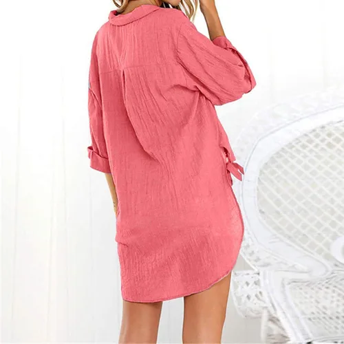 Vista 3 de Camisas de manga larga con botones para mujer, asimétricas, casuales, con cordones, túnica de gran