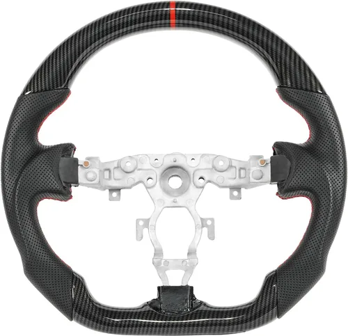 Vista 6 de Volante de fibra de carbono, volante de cuero perforado con parte inferior plana en forma de D, color negro, apto para Nissan 370z 2008-2020