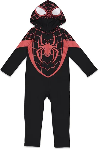 Vista 3 de Mono integral con capucha y cremallera Marvel Spiderverse Miles Morales de color negro y rojo
