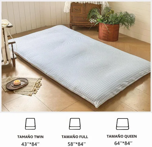 Vista 7 de Funda de futón para colchón de suelo japonés, color azul claro, tamaño individual Azul claro Gingham