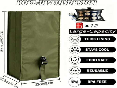 Vista 6 de ZM-YOUTOO Lonchera aislada plegable – Bolsa de almuerzo ligera y portátil con correa de hombro ajustable para hombres, mujeres, oficina, trabajo