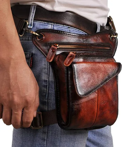 Vista 3 de Riñonera de cuero para hombres y mujeres, bolsa de protección multiusos, para motocicleta, deportes al aire libre, ciclismo, equitación, senderismo