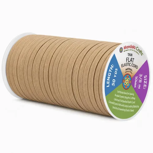 Vista 138 de Mandala Crafts 20 yardas 1/2 pulgada 0.472 in bandas elásticas beige