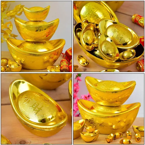 Vista 5 de Estatua china de Feng Shui Yuan Bao, 12 unidades, tono dorado, dinero de la suerte para la suerte, decoración de escritorio, tamaño S, Feng Shui