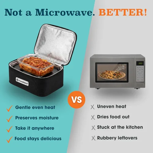 Vista 2 de TRAVELISIMO Microondas portátil, calentador de alimentos portátil para uso en el trabajo y el hogar, caja de almuerzo con calefacción 12V/24V/110V