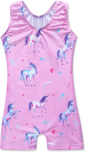 Vista 12 de HOZIY Leotardos de gimnasia para niñas, trajes de ciclismo con patrón adorable brillante