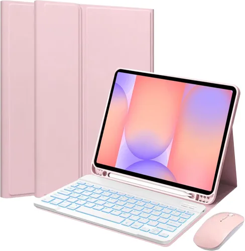 Vista 15 de Funda de teclado desmontable con mouse para Samsung Galaxy Tab S6 Lite de 10.4 pulgadas 2020/2022/2024, funda magnética de teclado