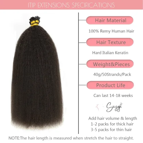 Vista 2 de Loxxy Extensiones de cabello humano rizado con punta I Tip, extensiones de cabello humano rizado negro natural, extensiones de cabello preunido