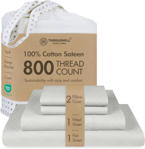Vista 40 de Threadmill Sábanas para Cama Individual – 800 Número de Hilos Jacquard Celine Gris Oscuro, 100% Algodón Natural Juego de Cama de 3 Piezas a Rayas