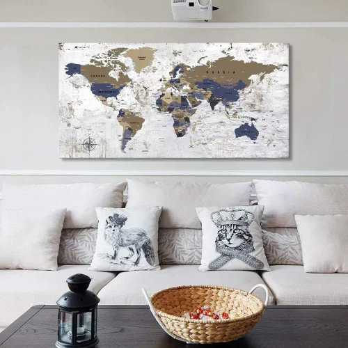 Vista 8 de ZEYDRT Arte de pared del mapa del mundo, pintura en lienzo para oficina, sala de estar, mapa del mundo, arte en lienzo, decoración de pared