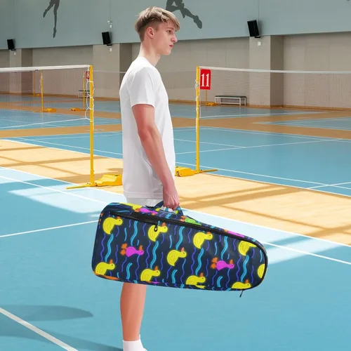 Vista 8 de Women Men Tennis Backpack Cute Sturdy Cute Animal Colorful Fluorescent Duckling 2 Rackets Padded Tennis Bag Gym Bag for Women, Men, Teenagers Tenis