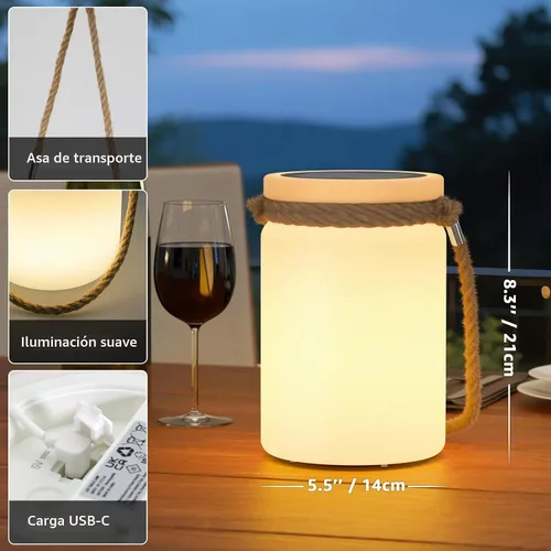 Vista 2 de uuffoo Paquete de 2 lámparas solares de mesa, impermeables, LED, inalámbricas, IP44 RGB y blanco cálido, regulables, para patio, camping