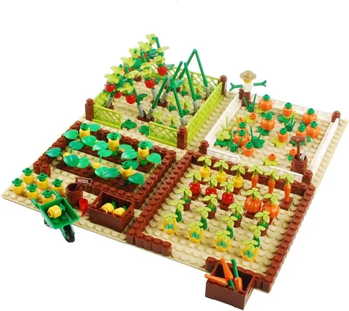 Vista 2 de Conjunto de campo de granja, bloques de construcción, cultivos de plantas, animales, ladrillos de construcción, juego de construcción de bricolaje