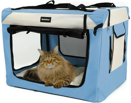 Vista 7 de Transportador grande para gatos, jaula de viaje plegable para perros, portátil, de lados suaves, con alfombrilla de felpa súper suave y cálida