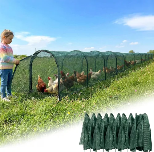 Vista 9 de Correderas para pollos para el jardín, túneles plegables extra largos de 79" y 157" para el exterior, kit todo en uno con red de protección solar
