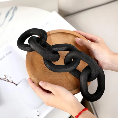 Vista 6 de Queekay - Estantería decorativa de 5 eslabones con cadena de madera, color negro, 13.78 pulgadas