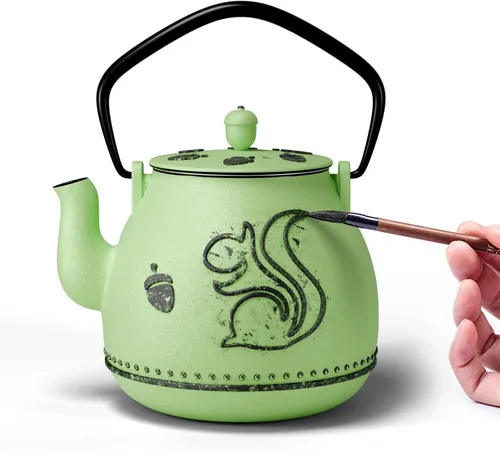 Vista 20 de Toptier Tetera con Infusor Extraíble, Hervidor de Té de Hierro Fundido Apto para Estufa, Diseño Cilíndrico de Geometría Sólida, Tetera Recubierta