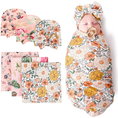Vista 17 de DRESHOW BQUBO - Conjunto de gorro de algodón para bebé, manta para recién nacido, con orejas de oso, tarjeta de anuncio de nacimiento de madera